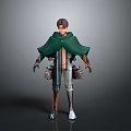 Man With Green Cape And Mechanical Arms In Action Figure Design