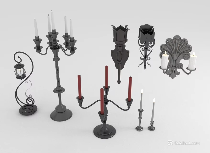 Various Decorative Candle Holders With Floor Standing Wall Mounted And Tabletop Designs Featuring Candles 3d model 