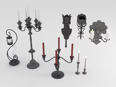 Various Decorative Candle Holders With Floor Standing Wall Mounted And Tabletop Designs Featuring Candles 3d model