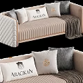 Elegant Sectional Sofa in Beige Velvet with Gold Trim Tufted Design and ARACIKAN Pillows
