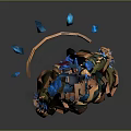 3D Fantasy Female Character With Antler Headdress Blue Feather Decorations And Green Biological Outfit Design