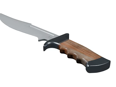 Tactical Combat Knife With Silver Blade Wooden Handle Ergonomic Textured Grip And Black End Cap 3d model