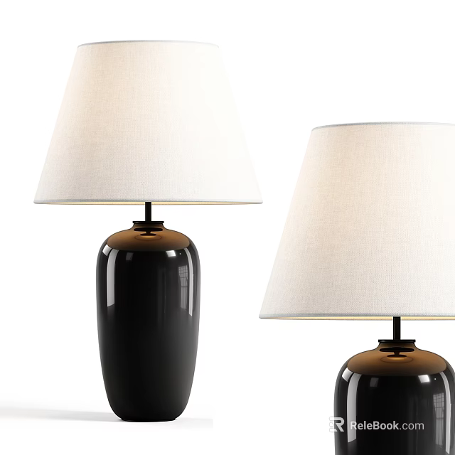 Two Modern Table Lamps With Black Ceramic Base And White Lampshade 3d model
