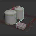 Industrial Storage Tanks With Yellow Warning Stripes Surrounding Fencing And Connected Pipes 3d model