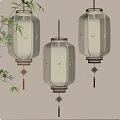 Traditional Chinese Hanging Lanterns With Yellow Glow White Lampshade Metal Decoration Tassels And Bamboo Leaves