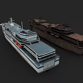 Vintage Weathered Ship and Modern White Blue Passenger Ship with Upper Deck Designs