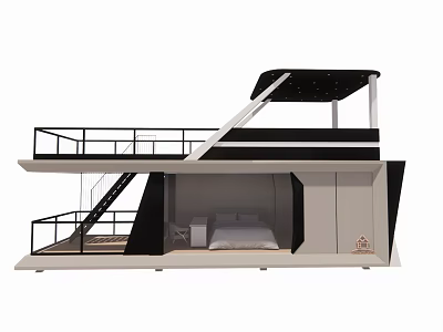 Modern Double Storey Guesthouse with Terrace Staircase and Bedroom Interior 3d model