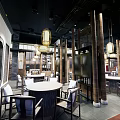 Traditional Chinese Style Restaurant With Wooden Decor Hanging Lanterns Long Tables And Benches