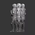 Three Detailed Silver Knight Figures Standing in Full Armor on White Background