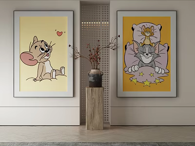 Two Framed Abstract Paintings With Yellow Background Heart Star Patterns Wall Art 3d model