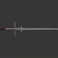 Weapon Sword With Red Handle Blue Blade Sharp Edge Isolated On Dark Background