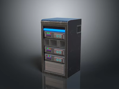 Black Electronic Equipment Cabinet With Multiple Layers Blue Light Strips Display Screens And Control Buttons 3d model