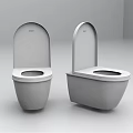 Two Modern Gray Toilets With Open Lids In Minimalist Setting 3d model