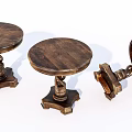Wooden Small Round Tables With Carved Base And Detailed Structure 3d model