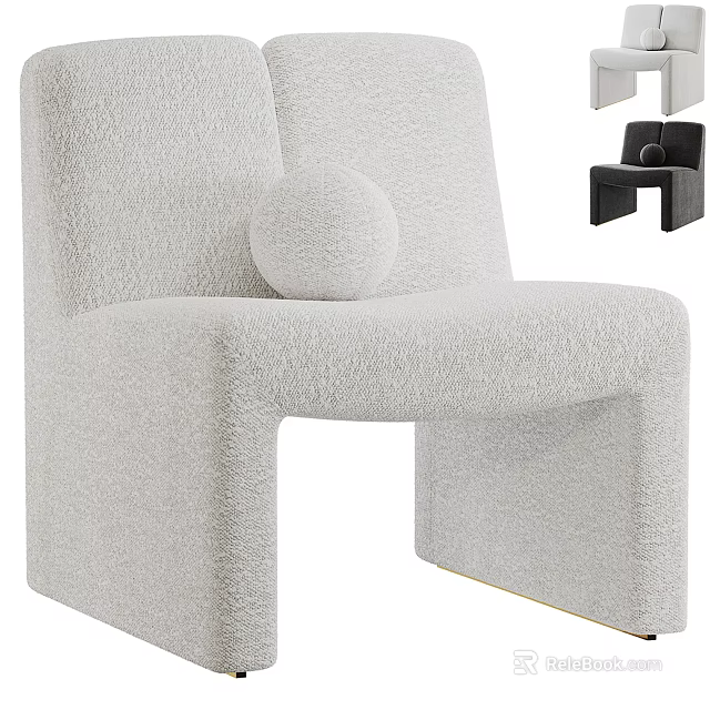 White Plush Leisure Chair With Modern Minimalist Design And Decorative Sphere 3d model 
