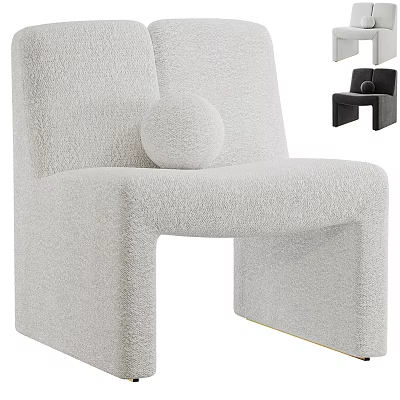 White Plush Leisure Chair With Modern Minimalist Design And Decorative Sphere 3d model