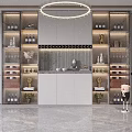 Modern Wine Cabinet With LED Lighting Glass Shelves Wine Bottles And Decorative Elements