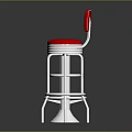 Red Bar Stools With White And Red Backs Metal Spiral Frames On Black Reflective Surface