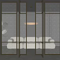 Modern Textured Glass Room Divider With Golden Frame And Illuminated Design