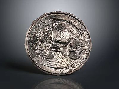 Intricate Silver United States Coin Sculpture with Eagle Design and Engraved Details 3d model