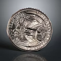 Intricate Silver United States Coin Sculpture with Eagle Design and Engraved Details