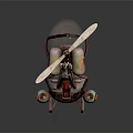 Steampunk Style Helicopter with Transparent Canopy Metal Propeller Red Accent and Ski Landing Gear