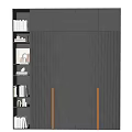 Contemporary Style Decorative Cabinet In Dark Gray With Vertical Stripe Panels And Golden Handles
