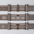 Brown Wooden Railings With Intricate Carved Patterns And Various Designs On White Background