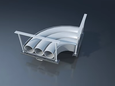 Modern Metal Swing Door Design Featuring Curved Structure And Tubular Elements 3d model