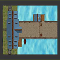 Traditional European Wooden Houses With Blue Roofs And Stone Bridge Over Water