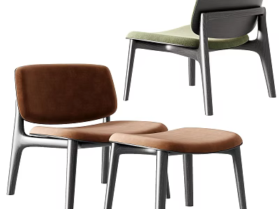 Modern Leisure Chairs With Brown Green Upholstery Metal Legs And Matching Ottoman Stool 3d model