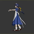 Anime Game Character In Blue Maid Dress With White Apron And Outstretched Hands
