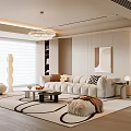Cream Style Living Room Sofa Coffee Table Combination Lazy Sofa Stool Fabric Dream Curtain Sofa Background Wall Chandelier Side Table Hanging Picture Floor Lamp 3d model