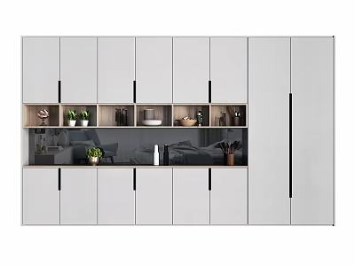 Modern White Decorative Storage Cabinet With Open Display Shelves And Plants 3d model