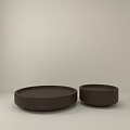 Two Brown Round Coffee Tables In White Minimalist Interior Space 3d model