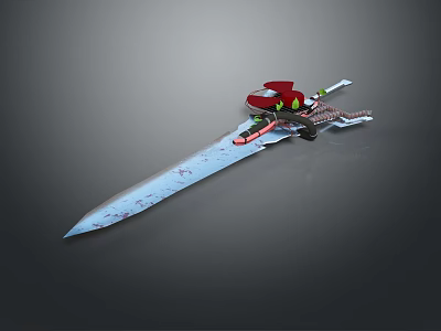 Decorative Sword Weapon with Red Green Hilt and Blue Blade Details 3d model