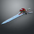 Decorative Sword Weapon with Red Green Hilt and Blue Blade Details