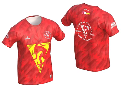 Red Sports Jersey With Yellow Triangular Logo And Club Nautico de Tenerife Back Design 3d model