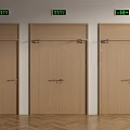 Light Brown Wooden Double Doors Interior With Green Signage And Herringbone Floor