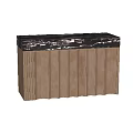 Golden Ribbed Console Cabinet With Black Marble Top Against White Brick Wall On Wooden Floor