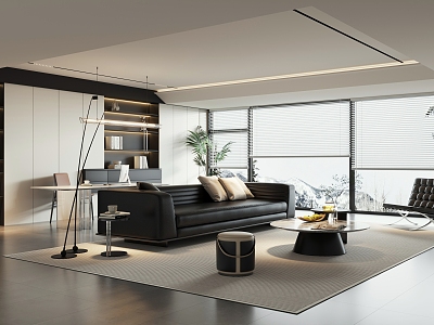 Modern black and white living room living room study integrated model