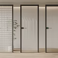 Modern Interior Doors Featuring Striped Pattern Transparent Glass And Green Plant 3d model