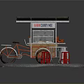 Street Food Cart Setup With Canopy Table Red Stools And Display Case