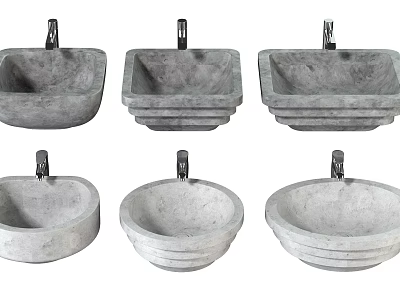 Different Concrete Washbasins with Square and Round Shapes for Modern Bathroom 3d model