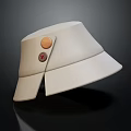 Stylish Beige Fabric Hat With Orange And Red Buttons And Flat Brim