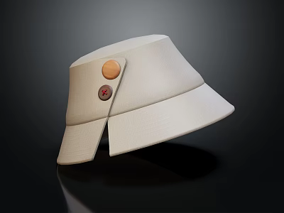 Stylish Beige Fabric Hat With Orange And Red Buttons And Flat Brim 3d model
