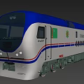 Modern Blue And White Train With Green Logo Diesel Locomotive On Railway Track