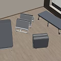 Gray Folding Beds With Metal Frames On Wooden Floor In Room With Window Blinds