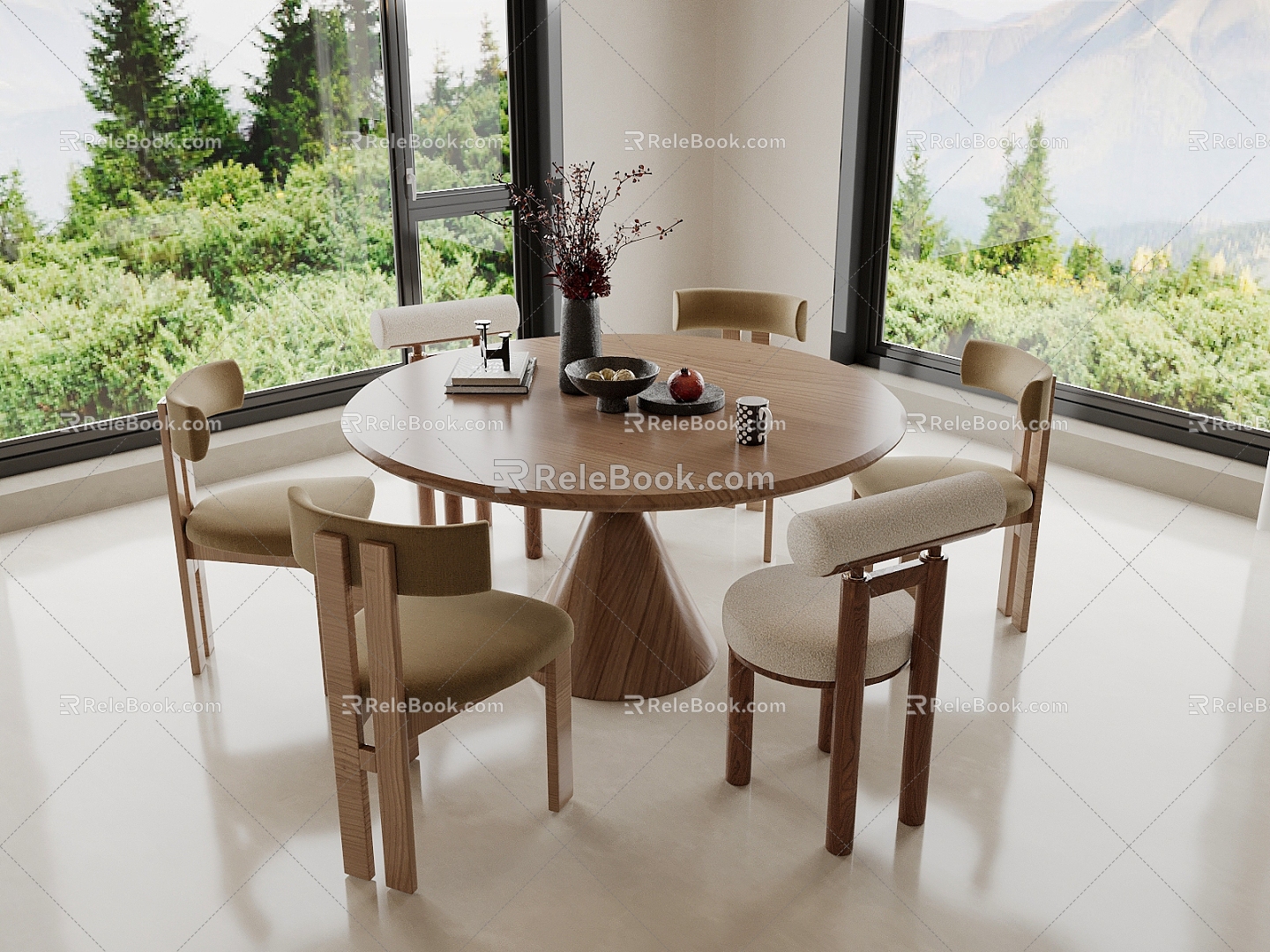 Round Dining Table and Chair Dining Chair Solid Wood 3d model