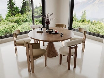 Round Dining Table and Chair Dining Chair Solid Wood 3d model